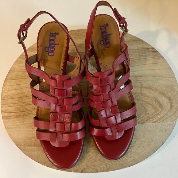 Indigo By Clarks Red Genuine Leather Weaved Woven Open Toe Sandals Size 11 - Picture 12 of 14